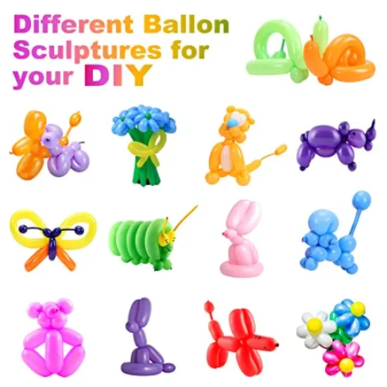 260 Pieces N Balloons Kit for Balloon Animals with 2 Pumps, Professional Long Balloons to Make Animal for Birthday Party Clowns Wedding Decorations 100 Pcs {4}