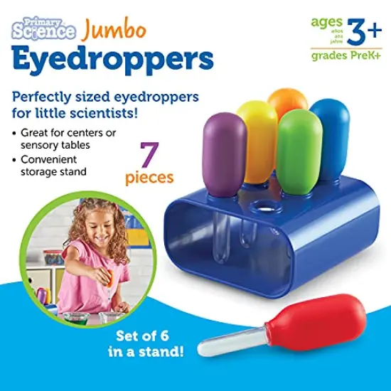 6 Pieces Jumbo Colorful Eyedroppers -Ages 3+, Science Class Tools, Preschool Science, Sensory Accessories,Droppers for Kids,Back to School Supplies {1}