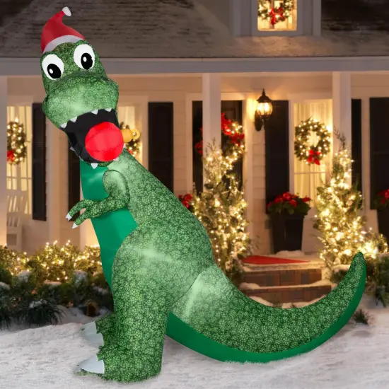 8.5' Gemmy Airblown Christmas T-Rex Biting Ornament Yard Decoration 119255 {2}