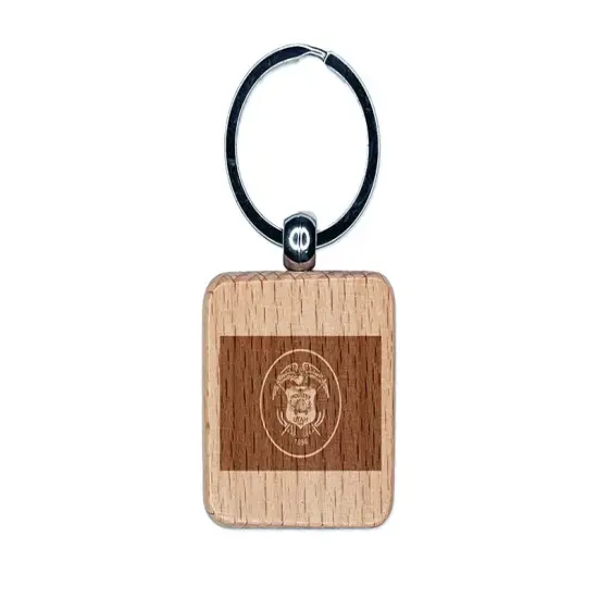 Utah State Flag Engraved Wood Square Keychain Tag Charm {1}