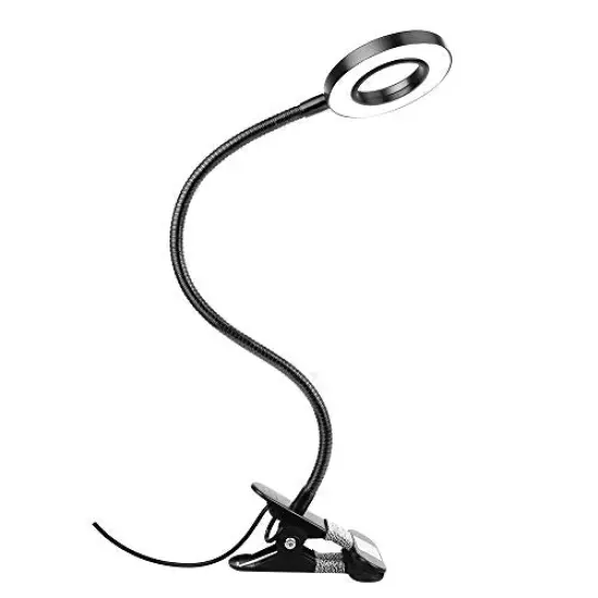 Desk Clip on Lamp for Reading Home Office, 10 Dimmable Brightness 3 Modes, Ring/ Clamp Light for Bed Headboard, Craft, Computer, Video Call {2}