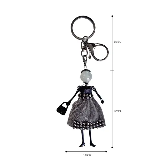 Wrapables Hanging Fashionista Doll Keychain, Crystal Rhinestone Keyring Bag Charm, Gray Retro {2}