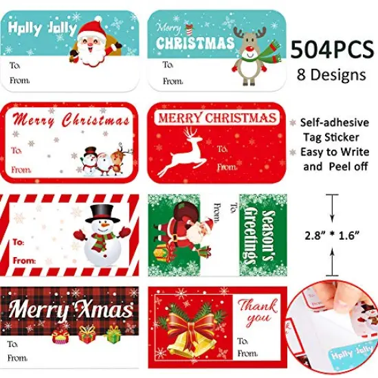 Gift Tag Stickers, Christmas Tags for Gifts 500+ Pcs, Christmas Name Tags - Christmas Stickers, to from Gift Tags Stickers, Gift Sticker Labels Large, 8 Designs Self Adhesive Labels - 2.8&rdquo;1.6&rdquo; {6}