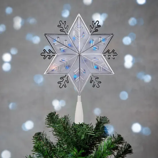 Northlight 10" Silver Snowflake Lighted Christmas Tree Topper - Blue Lights {3}