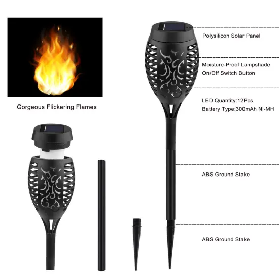8 Pieces Solar Outdoor Lights, Solar Torch Light with Flickering Flame, Waterproof Solar Garden Lights, Outdoor Decorations for Patio Yard {6}