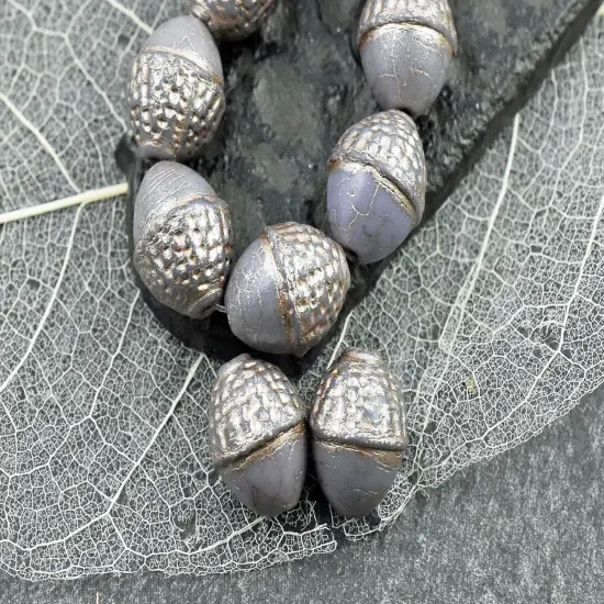 *8* 10x12mm Platinum Washed Opaque Thistle Acorn Oval Beads {3}