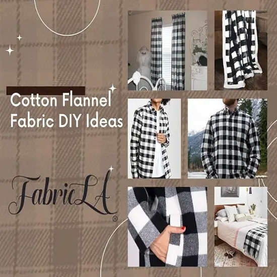 FabricLA 100% Cotton Flannel Fabric - 58/60" Inches (150 CM) - Cotton Tartan Flannel Fabric - Use as Blanket, PJ, Shirt, Cloth Flannel Craft Fabric - Black & White, 1 Yard {6}