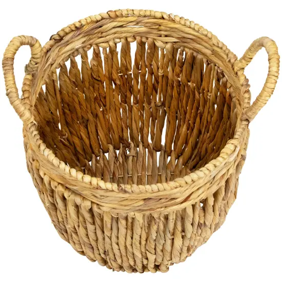 Northlight Set of 3 Textured Woven Water Hyacinth Rustic Storage Baskets with Handles 15.75" Beige {6}