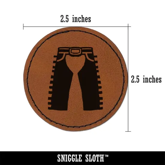 Cowboy Rodeo Pants Chaps Chaparreras Round Iron-On Engraved Faux Leather Patch Applique - 2.5" Brown {3}