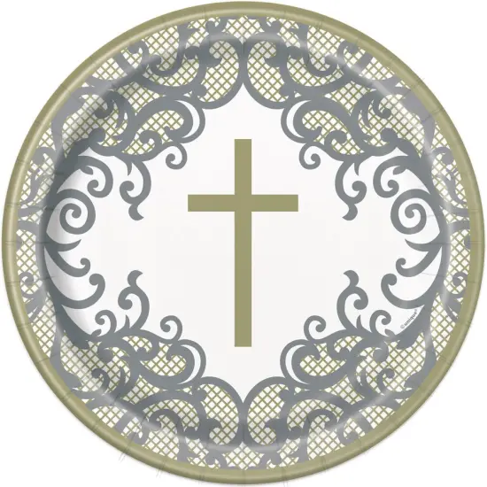 Fancy Gold Cross Round 9" Dinner Plates, 8ct {1}