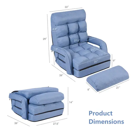 Multi-Position Adjustable Floor Armchair with Lumbar Pillow and Removable Cushion Blue {5}