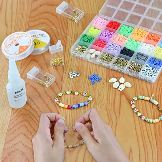 2 Pieces Clay Beads Bracelets Professional Elastic String Kont Fixing Drip, Keep Stretch String Braclet Stay Tied for Flat Round Polymer Heishi Beads Spacer Charm Jewelry Making Kit {3}