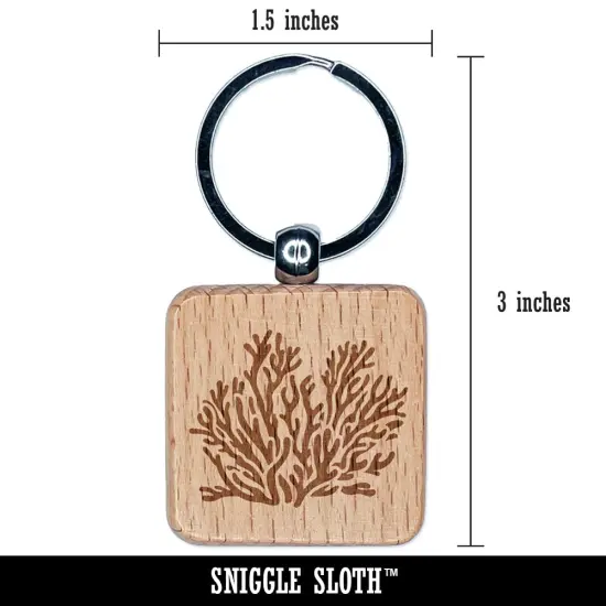 Coral Reef Ocean Engraved Wood Square Keychain Tag Charm {2}