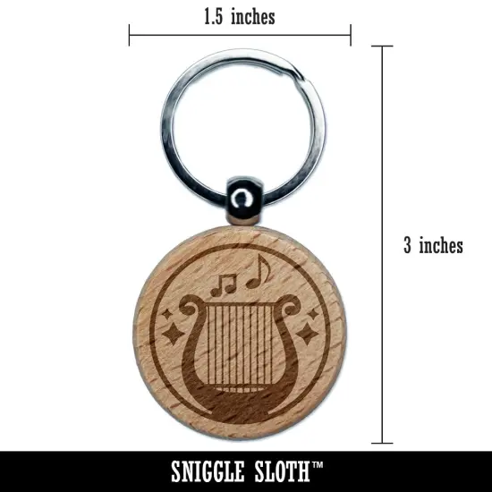 Bard Instrument Harp Lyre Engraved Wood Round Keychain Tag Charm {2}