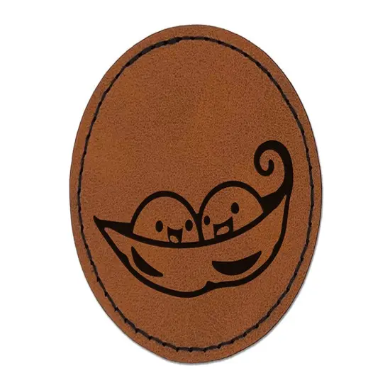 Two Peas in a Pod Round Iron-On Engraved Faux Leather Patch Applique - 2.5" Brown {1}