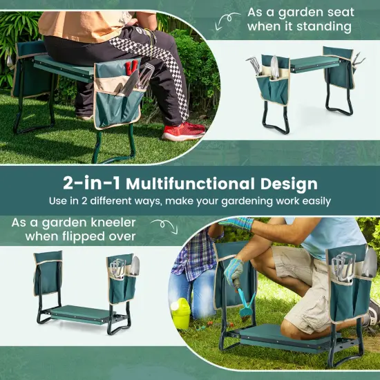 Costway Folding Garden Kneeler Seat Bench w/2 Bonus Tool Pouches EVA Foam Pad {6}