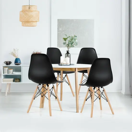 Set of 4 Modern DSW Dining Side Chair Wood Legs Black {2}
