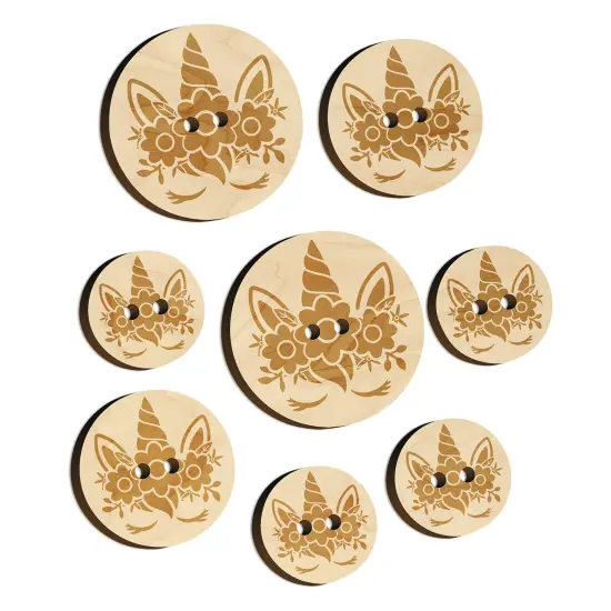 Pretty Sleepy Unicorn Face Wood Buttons for Sewing Knitting Crochet DIY Craft {7}
