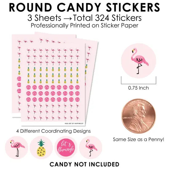 Big Dot of Happiness Pink Flamingo - Party Like a Pineapple - Tropical Summer Party Small Round Candy Stickers - Party Favor Labels - 324 Count {4}
