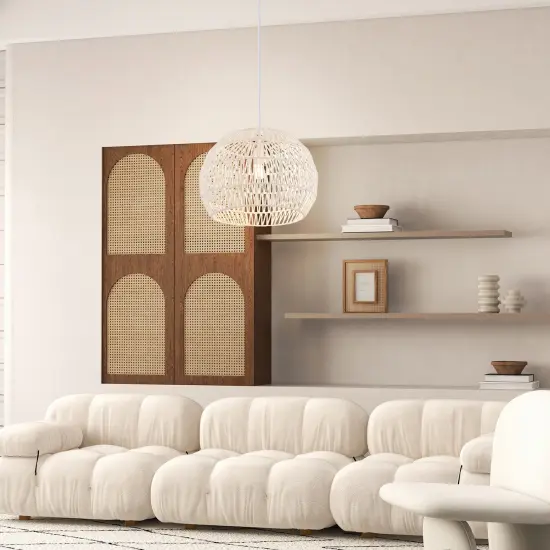 Round Farmhouse Rattan Pendant Lights with Adjustable Hanging Rope {2}