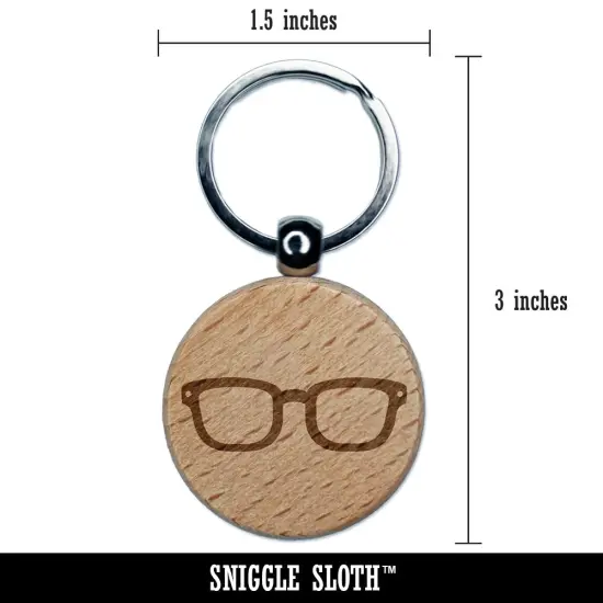 Thick Framed Glasses Geek Hipster Engraved Wood Round Keychain Tag Charm {2}
