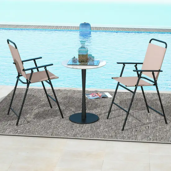 Costway Patio Folding Bar-height Chairs with Armrests Quick-drying Seat Beige Backyard {4}
