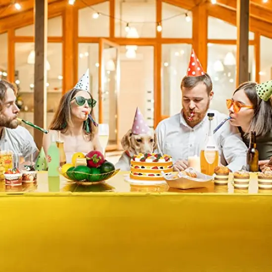 3 Pieces Foil Party Rectangular Table Covers Table Cloth 54 x 108 Inch Shiny Plastic Waterproof Tablecloth Party Table Cover for Wedding Anniversary Engagement Party (Gold) {3}