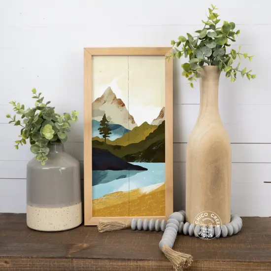 Watercolor Mountains Wall Art Wood Framed Sign Sunny Home Decor {2}