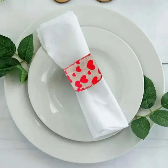 2.5" x 5.5 Yards Red Heart Printed Valentine's Day Burlap Ribbon Wired Edge Ribbon {3}