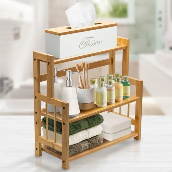 Sorbus 3-Tier Bamboo Kitchen Countertop Organizer - ideal for storage and display, stores your favorite spices, seasonings, and household items {3}