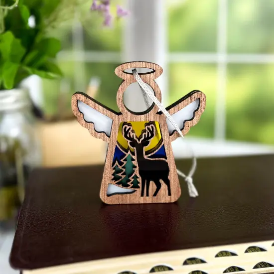 3.5" (H) Winter Deer Ornament - Handcrafted in Texas - Mother's Angels® Christmas Angel Wings Figurine {3}