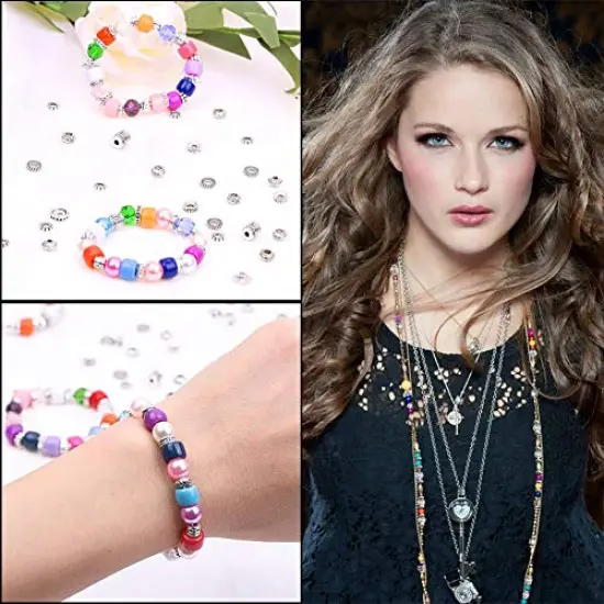 900 Pieces Metal Spacer Beads for Making Bracelet, Necklace, Jewelry Making and Findings Accessories, Silver {4}