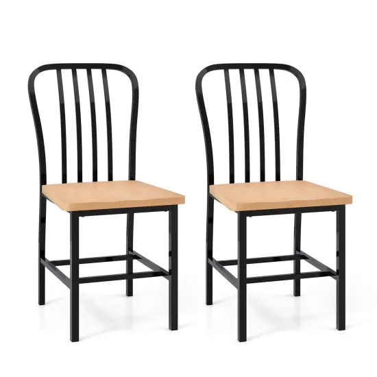 Costway Dining Chairs Set of 2 High Back Navy Chairs Metal Frame Footrests Kitchen Black/White {8}