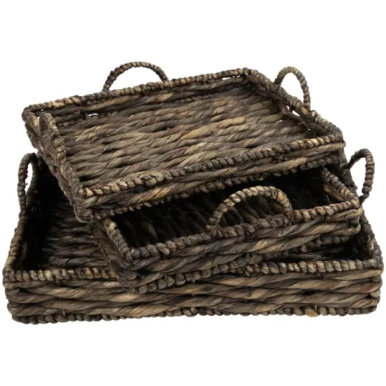 Northlight Rectangular Water Hyacinth Trays with Handles - 13.75" - Brown - Set of 3 {6}