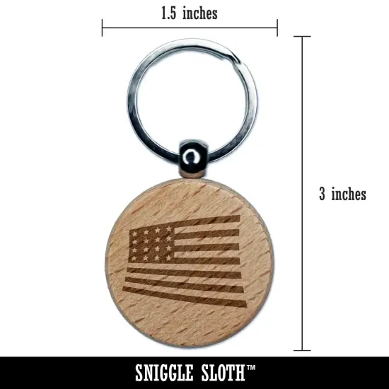 USA United States of America Flag Fun Engraved Wood Round Keychain Tag Charm {2}