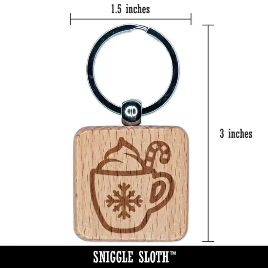 Christmas Hot Cocoa Engraved Wood Square Keychain Tag Charm {2}
