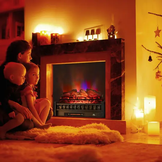 Electric Fireplace Heater with Remote Control and Realistic Lemonwood Ember Bed {3}