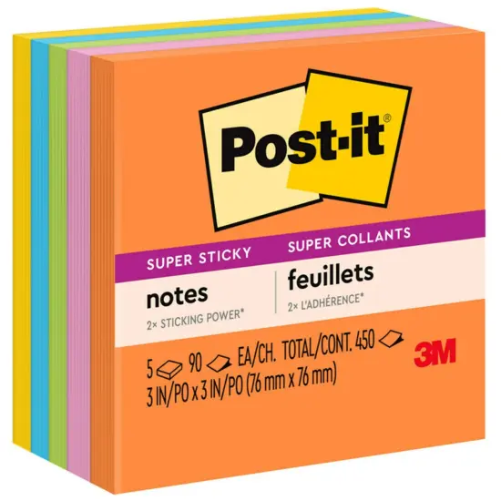 Super Sticky Notes, 3 in x 3 in, Energy Boost Collection, 5 Pads/Pack, 2 Packs {3}