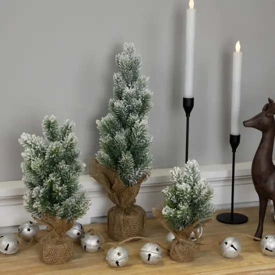 Northlight Mini Flocked Pine Artificial Christmas Trees with Burlap Base - 18" - Set of 3 Green {3}