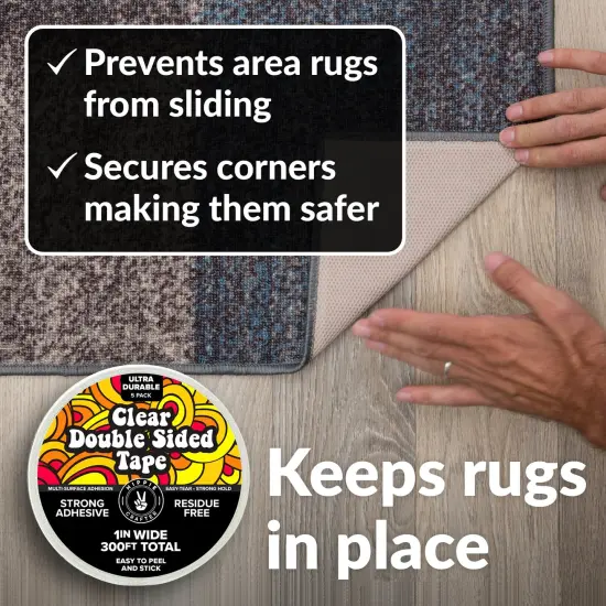 5PK Clear Double Sided Tape for Crafts 1/2" inch Wide Heavy Duty Adhesive Two Side Strong Sticky Thin Mounting Tape for Poster Carpet Wall Safe Doublesided Stick - 5 Rolls 60FT 300FT Total {3}