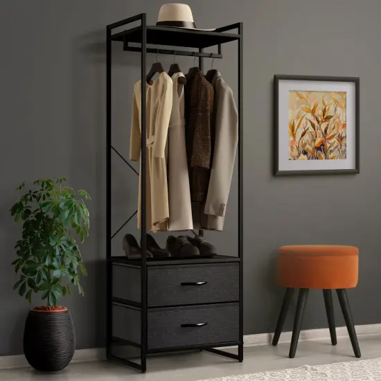 Sorbus Clothing Rack with Drawers - Clothes Stand Dresser - Wood Top, Steel Frame, & Fabric Drawers - Tall Closet Storage Organizer - Garment Rack for Hanging Shirts, Dresses, & Jackets Black {2}