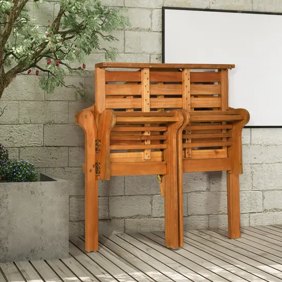 Costway 49'' Outdoor Folding Bench Eucalyptus Wood Backrest Armrest Patio Garden {3}