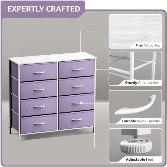 Sorbus Extra Wide Dresser Organizer With 8 Drawers - Large Storage Furniture for Bedroom, Hallway, Living Room, Nursery & Closet Purple {4}