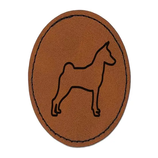 Basenji Dog Outline Round Iron-On Engraved Faux Leather Patch Applique - 2.5" Brown {1}