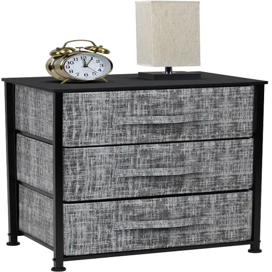 Sorbus Dresser with 3 Drawers - Bedside Furniture & Accent End Table Chest for Home, Bedroom Accessories, Office, College Dorm, Steel Frame, Wood Top, Fabric Drawers Gray/Black {1}