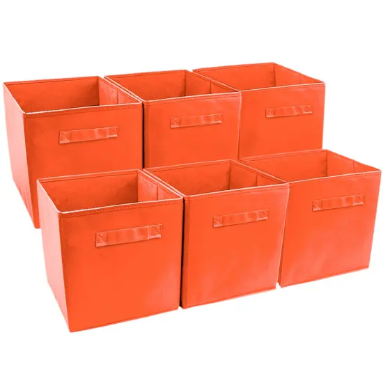 Sorbus Fabric Collapsible Cube Storage Bins Set (6 Pack) Orange {1}