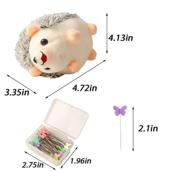 Hedgehog Shape Pin Cushion, Cute Pincushions Sewing Kit Lovely Needle Cushions Pins Holder Sewing Accessories Supplies with 100Pcs Colored Butterfly Pins for Quilting DIY Crafts Patchwork {6}