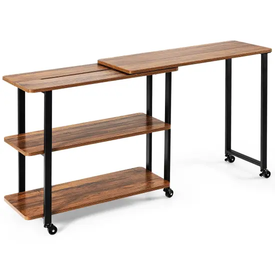 Rotating Sofa Side Table with Wheels Sliding Laptop Desk with Storage Shelves for Small Spaces Brown {4}