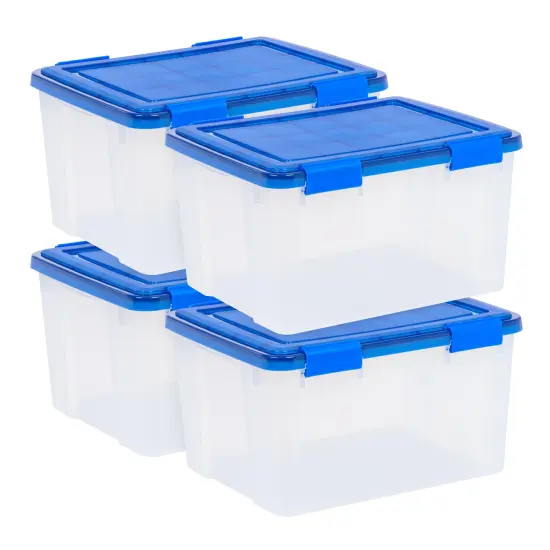 IRIS USA 4Pack 46.6qt WEATHERPRO Airtight Plastic Storage Bin with Lid and Seal and Secure Latching Buckles {2}
