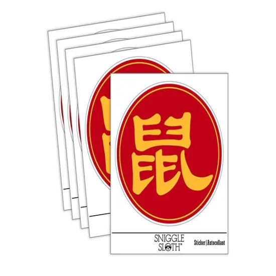 Chinese Character Symbol Rat Waterproof Vinyl Phone Tablet Laptop Water Bottle Sticker Set - 5 Pack {2}